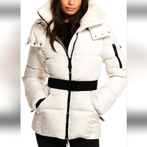 NWT$575 SAM.  Liv Hooded Faux Fur Belted Down Puffer Coat Jacket S-M (6) - Picture 1 of 15